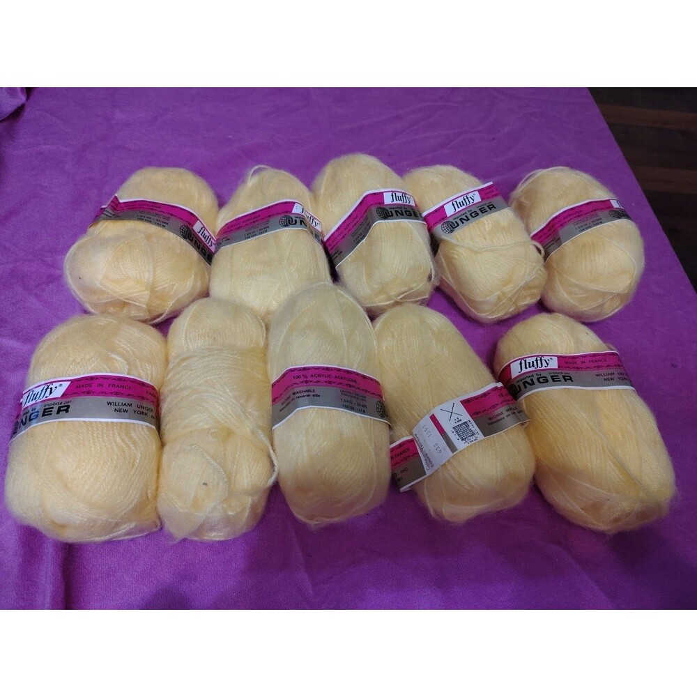 10- Vintage Unger Fluffy Yarn Medium Worsted Acrylic Butter Yellow Skein 438
